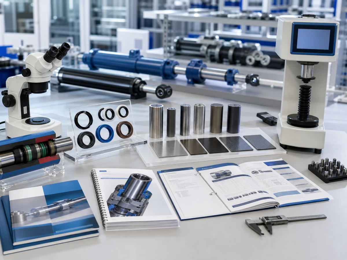 Hydraulic cylinder material guides for sealing technology and rod coating selection