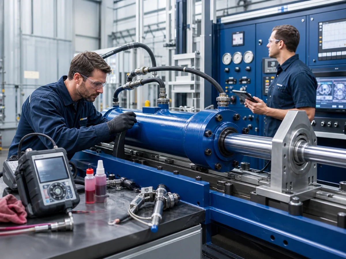 Hydraulic cylinder quality inspection and full stroke pressure testing in factory
