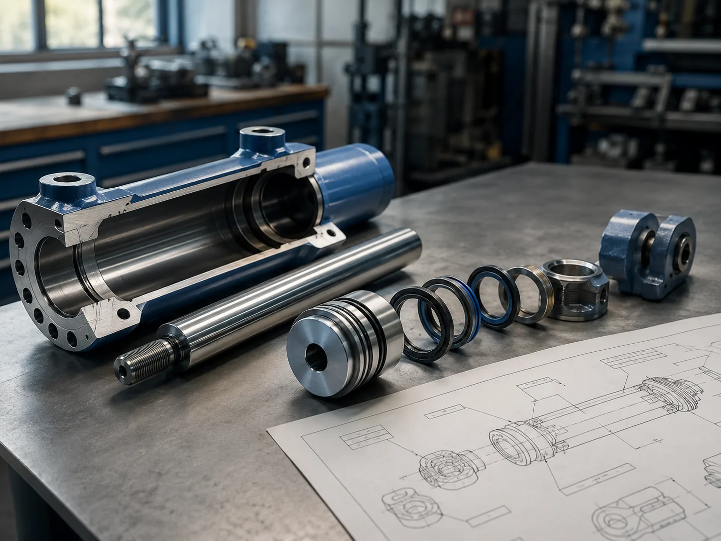 Hydraulic Cylinder Parts Explained: Barrel, Rod, Piston, Seals, Ports, and Mounts 1 Cylinder Parts Layout