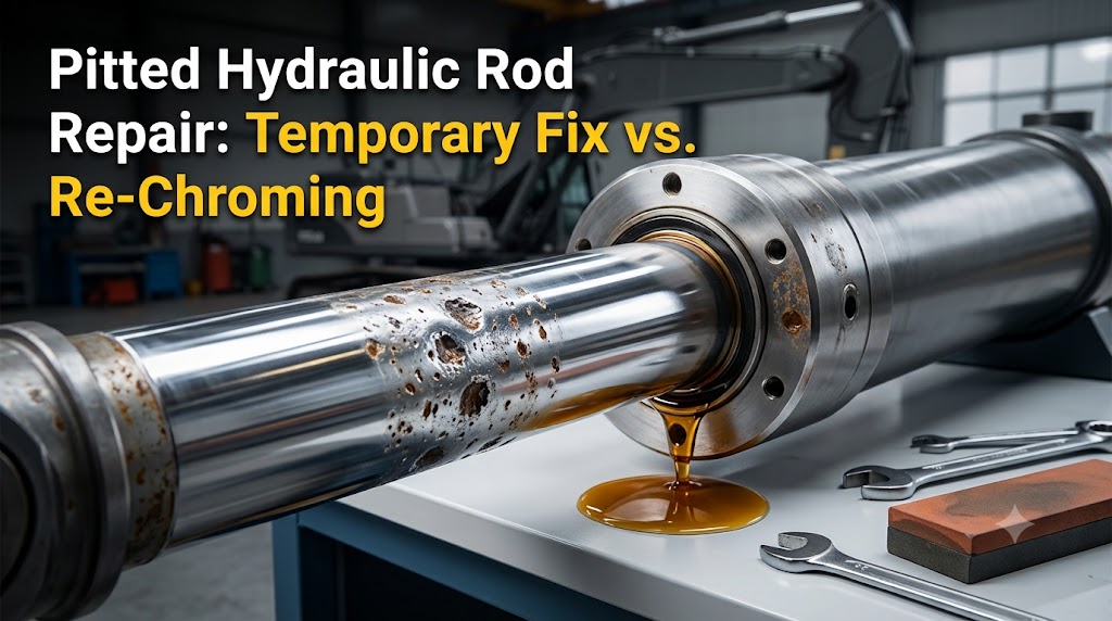 How to Fix Pitted Hydraulic Cylinder Rods: Temporary Repairs vs. Long-term Chrome Plating Solutions 1 Pitted Hydraulic Rod Repair Temporary Fix vS.Re-Chroming