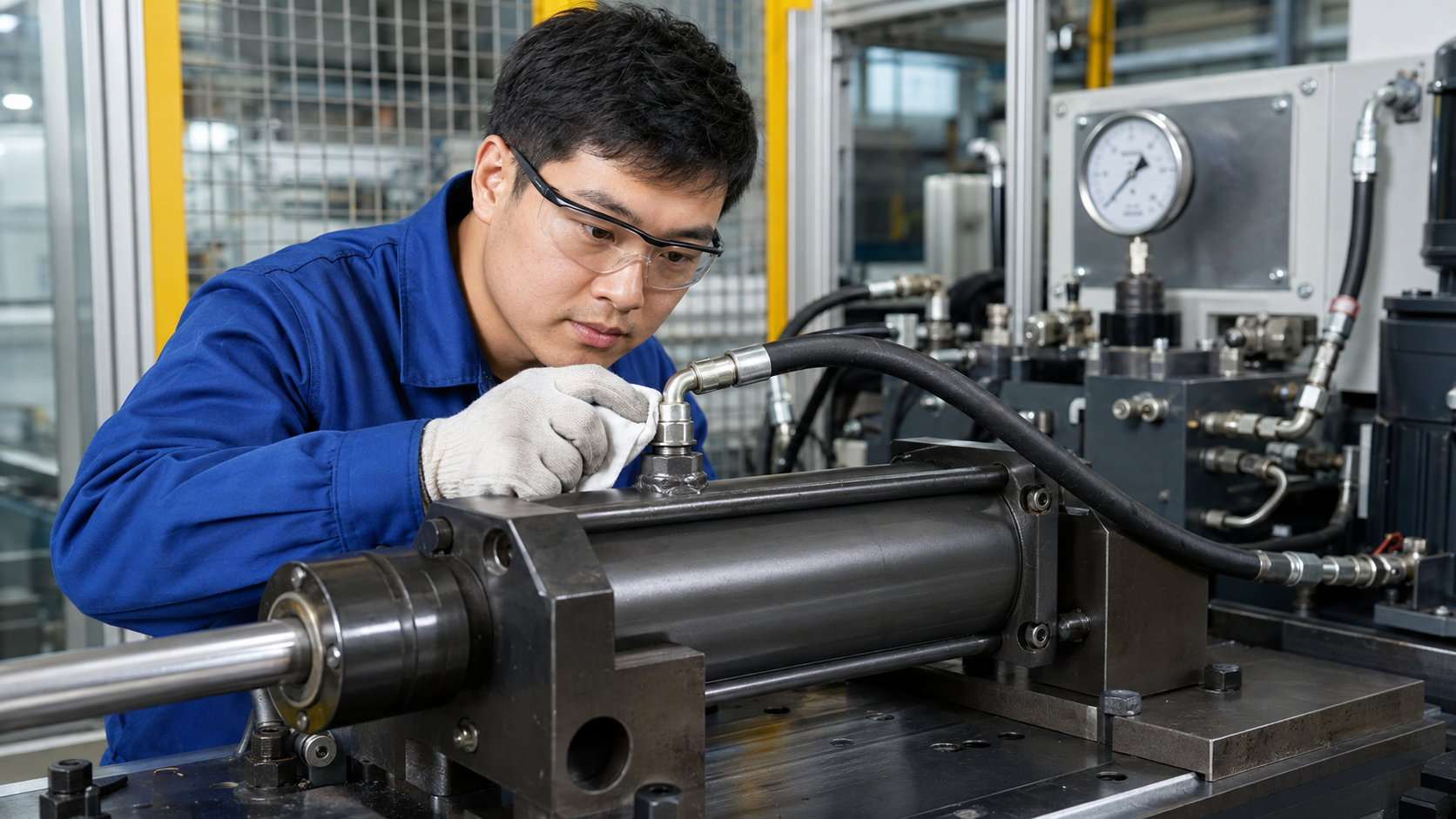 How to Choose the Right Hydraulic Cylinder Port Thread? 4 Hydraulic cylinder port connection inspected during pressure testing