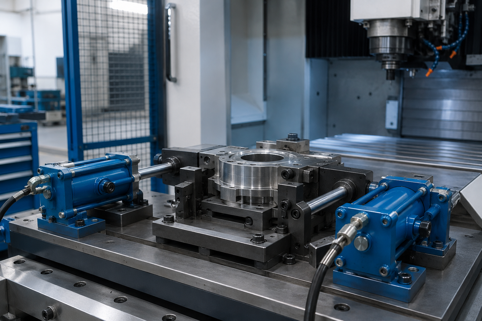 Industrial Hydraulic Cylinders 16 Industrial hydraulic cylinders used for workpiece clamping and positioning on a CNC machine tool
