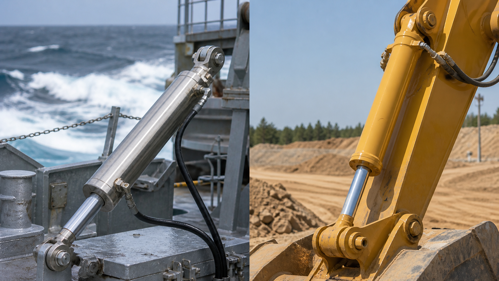 Stainless Steel vs Carbon Steel Hydraulic Cylinders: Which One Should You Choose? 2 Stainless steel vs carbon steel hydraulic cylinders on a factory inspection bench