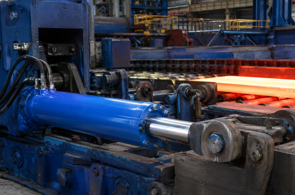 Industrial hydraulic cylinder installed in steel mill metal processing equipment Industrial hydraulic cylinder installed in steel mill metal processing equipment